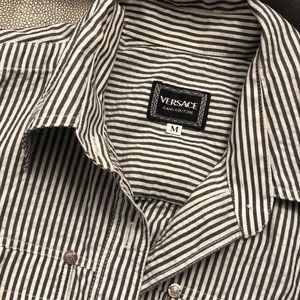 Versace Jean Couture White Dark Grey Stripe Shirt Blouse